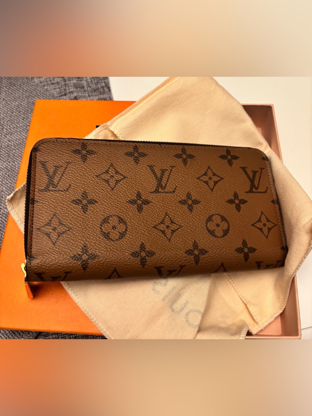 Louis Vuitton Monogram Canvas Zip Pouch in Tan and Dark Brown - Picture 9 of 9